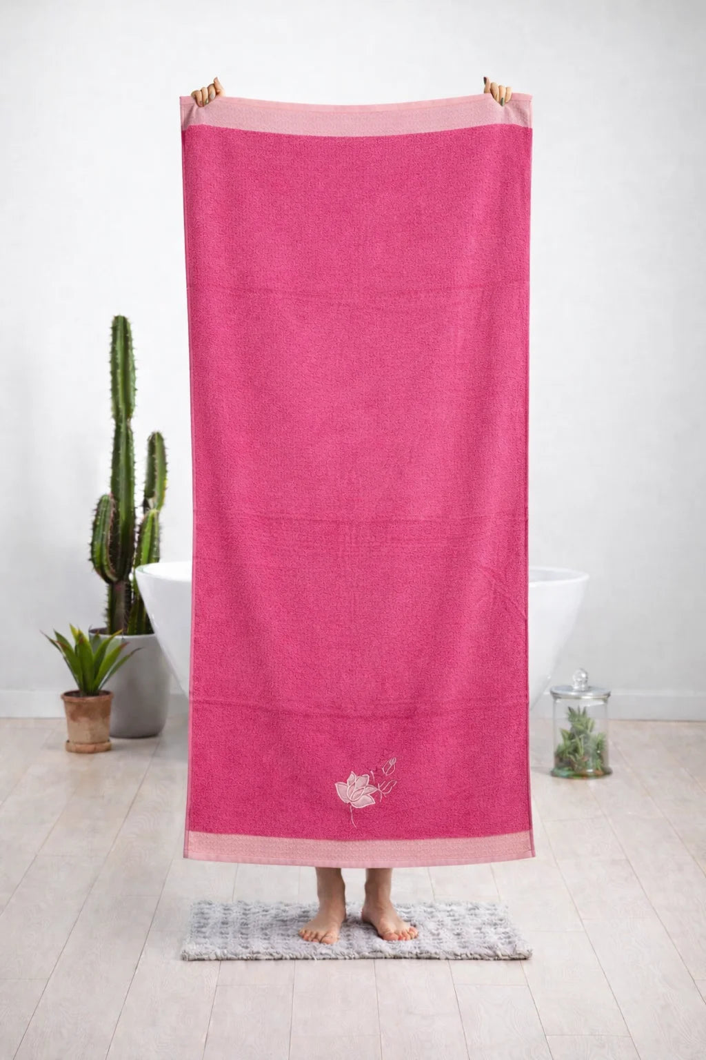 Pink Velvet Embroidery Towel | 30x60 inches | Embroidery Set