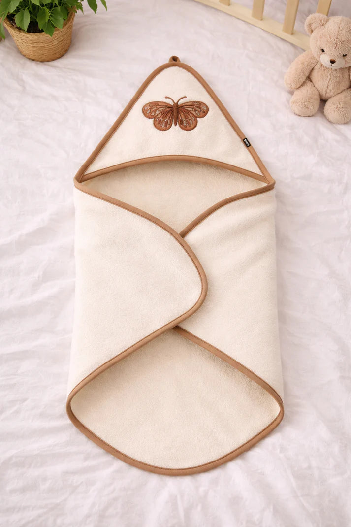 Kids Embroidered Butterfly wrapping sheet | Hooded Towel ( 1month to 2 year)