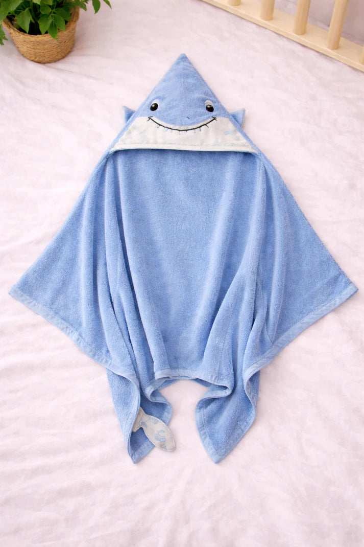 Kids Hooded warping sheet Towel Blue Fish Hooded Towel