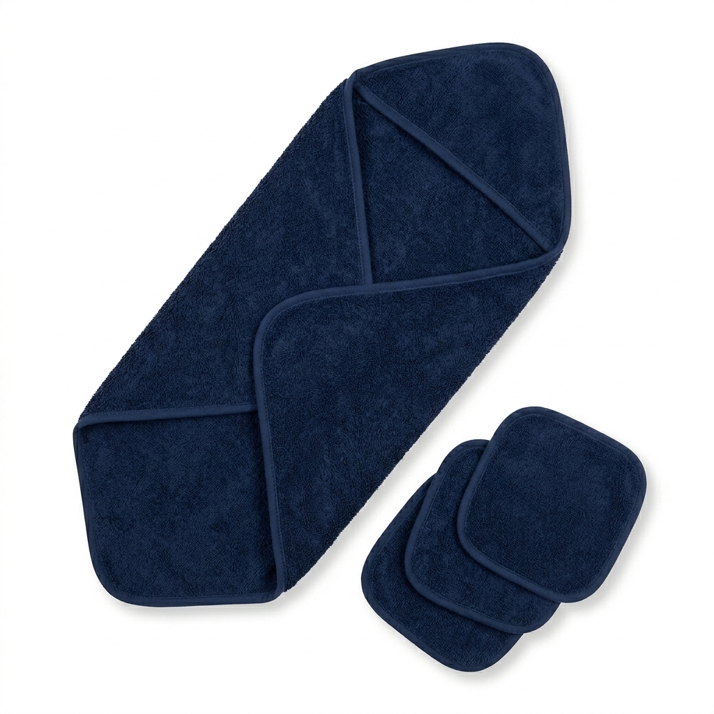 Navy blue wrapping sheet Hooded Towel with 3 napkins (1 month to 18 year)