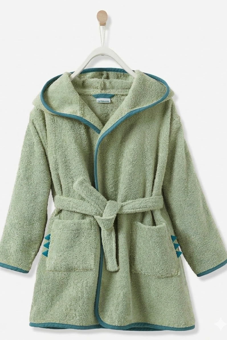 Green dino Kids Bathrobe – Soft & Cozy | For Kids Aged 4-8 Years