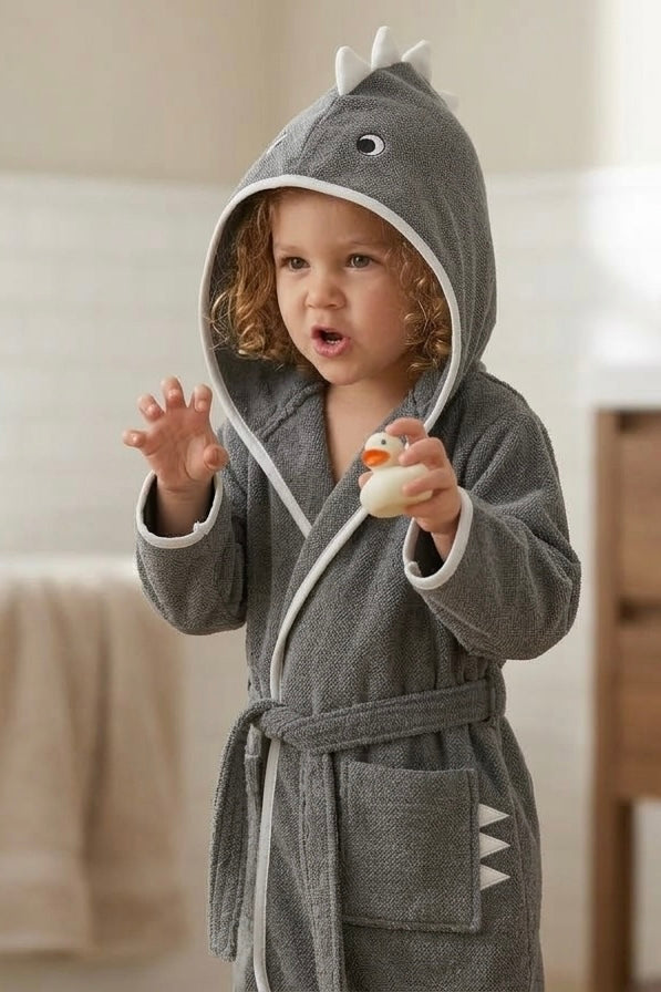 Gray Dragon Kids Bathrobe – Soft & Cozy | For Kids Aged 4-8 Years