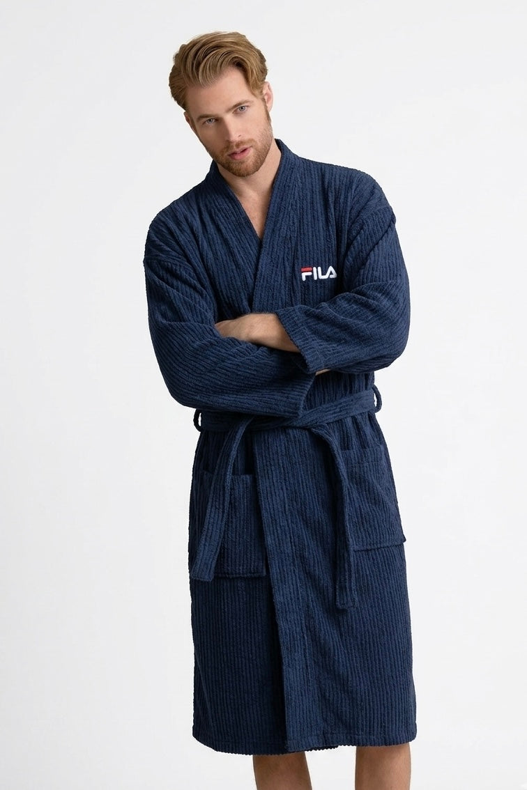 Kimono Branded cotton Bathrobe  |cream & navy blue | couple gift