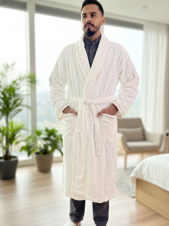 LUXURY VELVET EMBROEDRY BATHROBE | 100% cotton for unisex | with Slipper and Towel