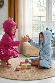 Dinosaur Hooded Kids Bathrobe – blue&pink (Ages 4 to 8)