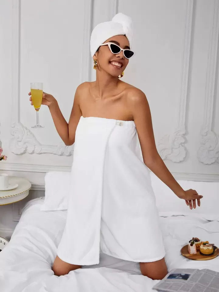 White Velvet Shower Wrap with hair turbi | 100% absorption | for Ladies