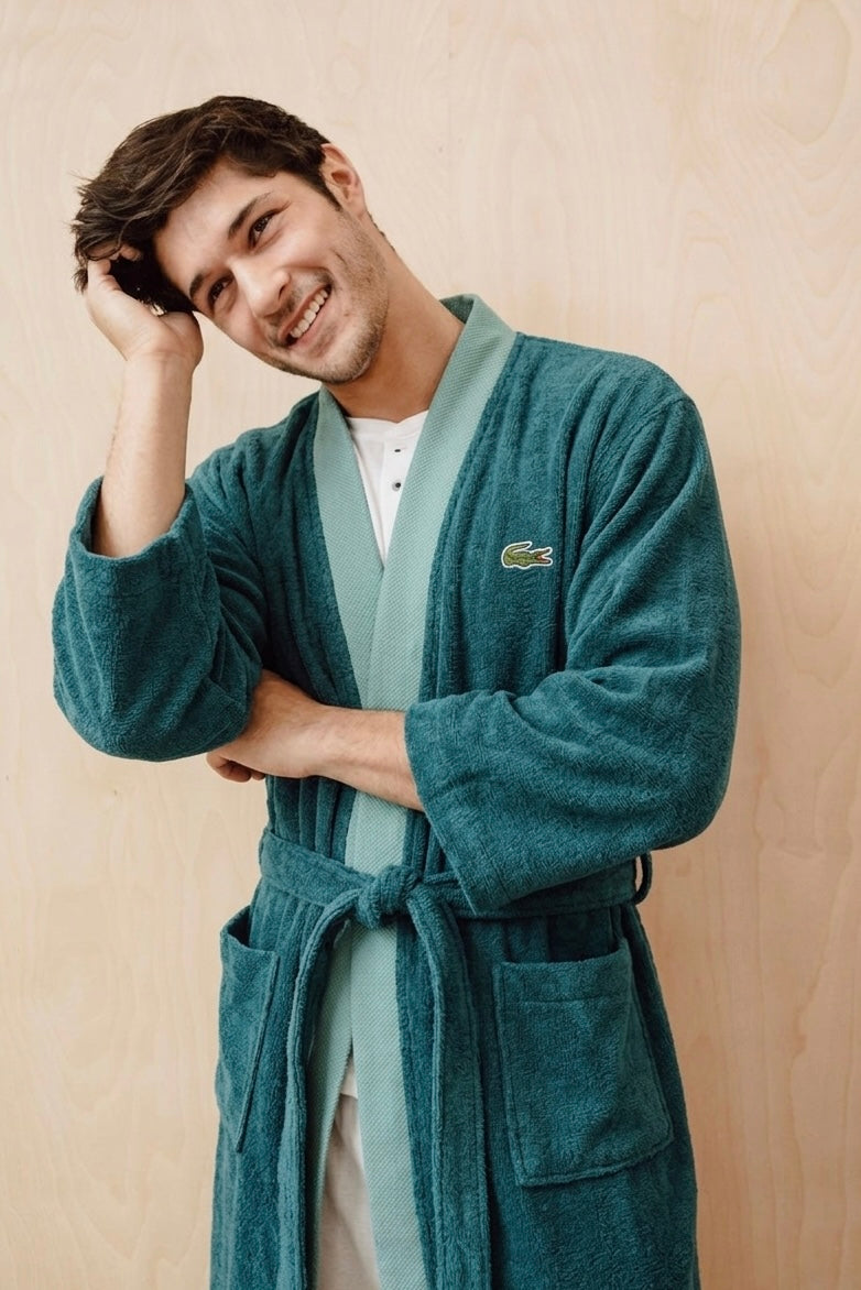 Lacoste Premium Cotton Bathrobe | 100% Cotton | Light Teal