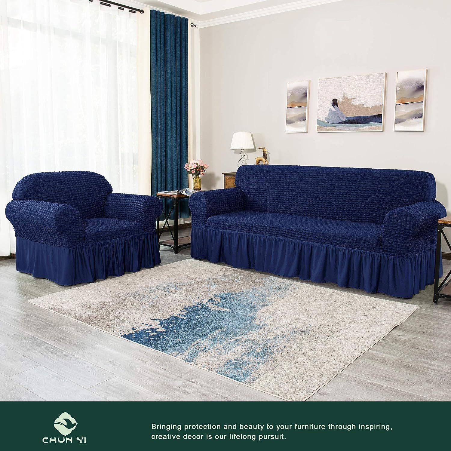 Frill Bubble Mesh Sofa Cover (Blue Color)