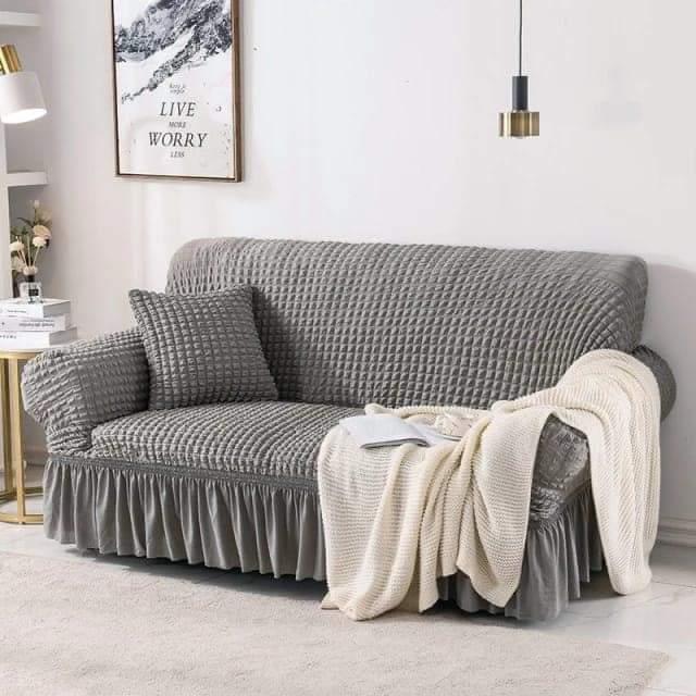 Frill Bubble Mesh Sofa Cover (Dark Grey Color)