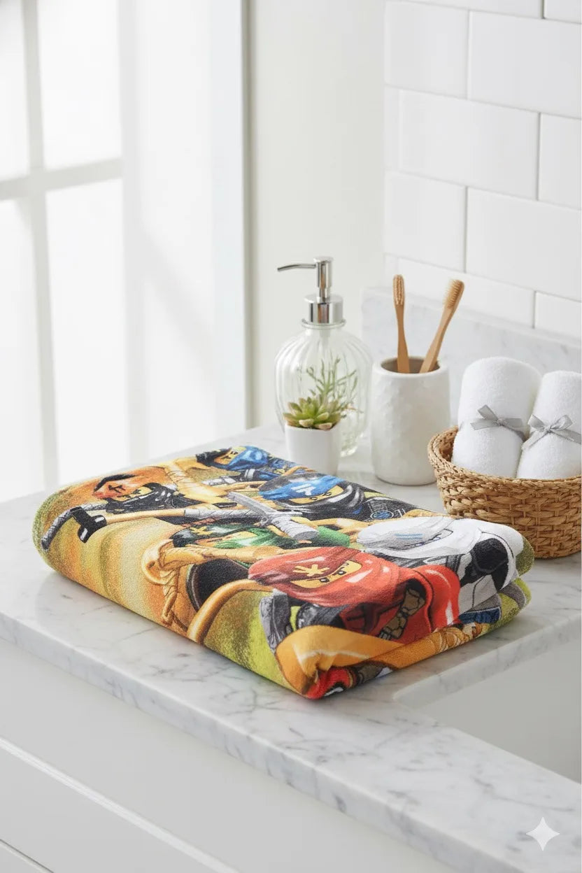 Ninja 4 Cartoon Print Bath Towel – Fun & Colorful for Kids