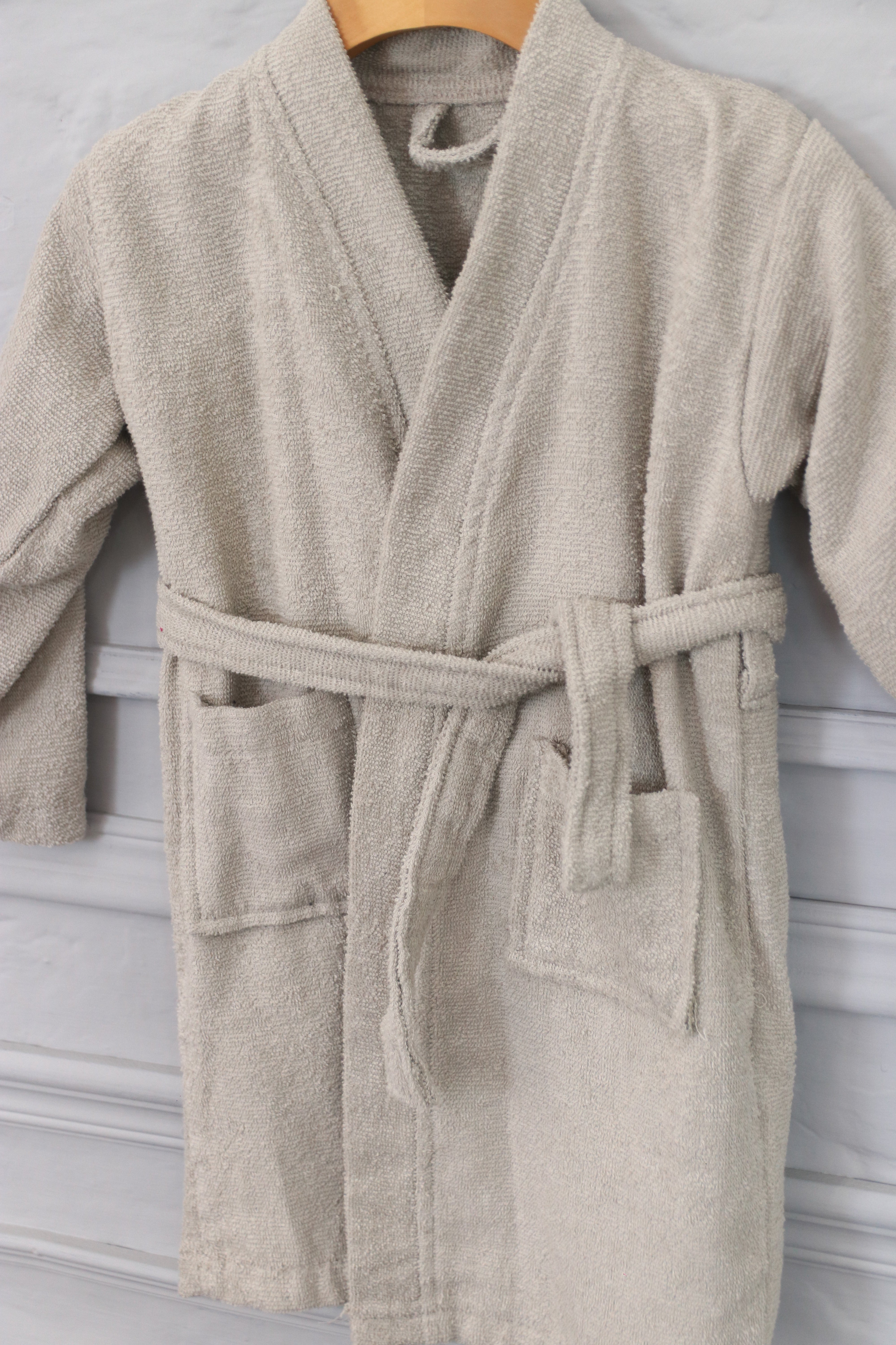 Kids Cotton Velvet Bathrobes (Light Grey)
