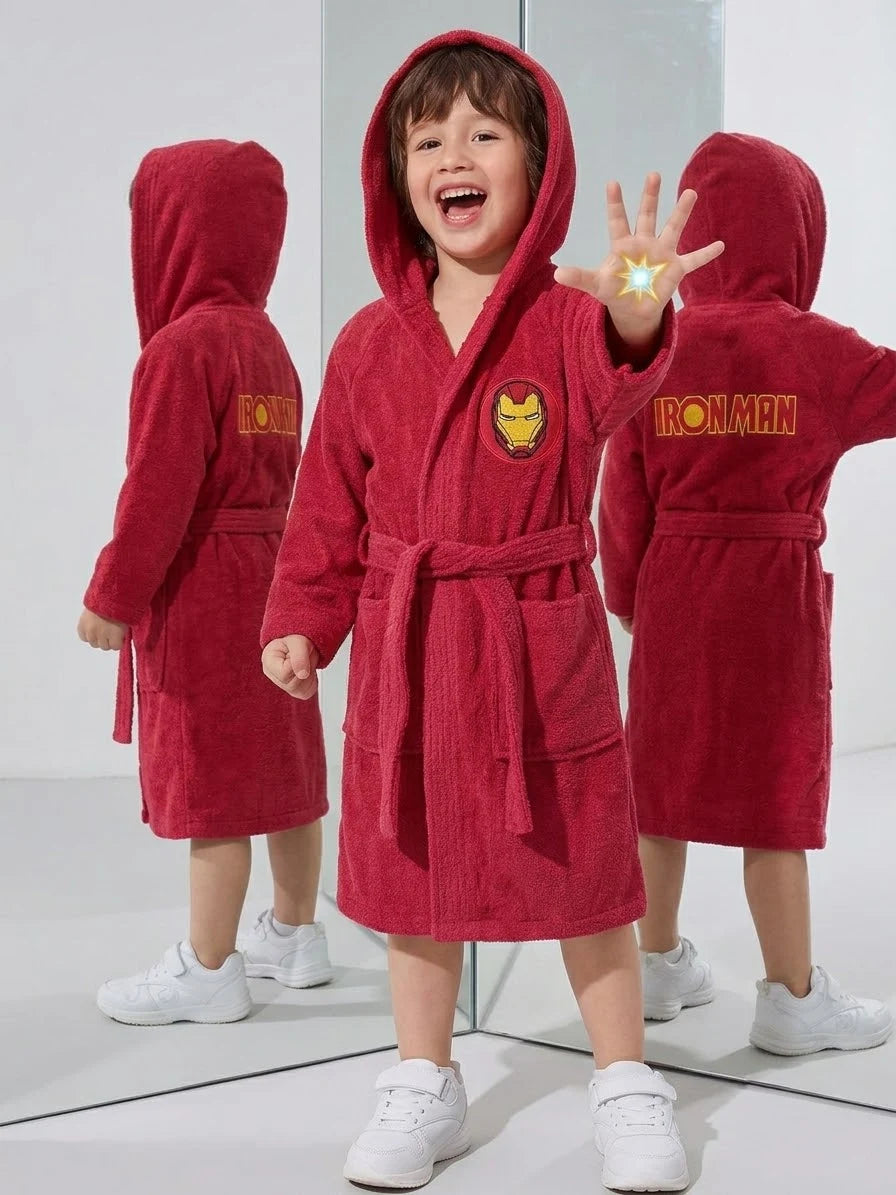 Iron Man Hooded Kids Bathrobe – Red (Ages 4, 6, 8, 10, 12 & 14 Years)