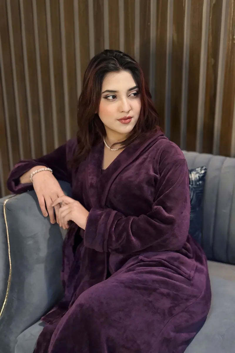 PURPLE ANGLE Embroidered Soft Plush Fleece Bathrobe