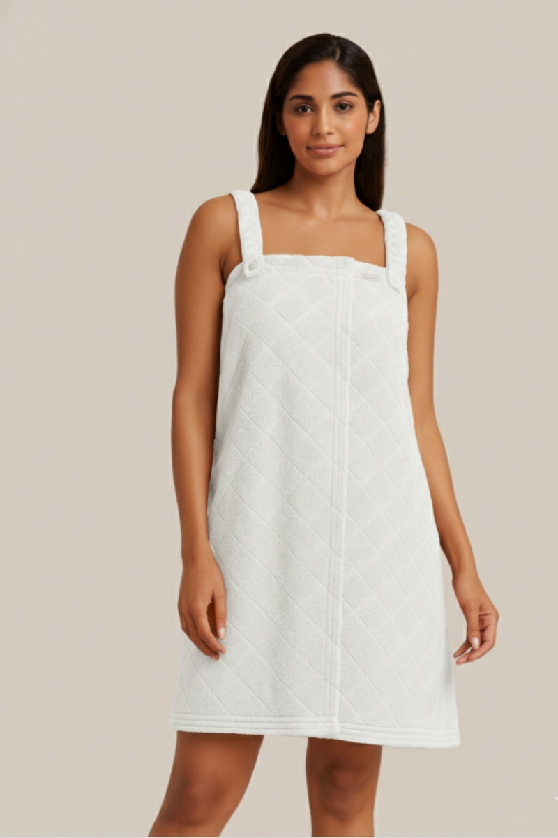 Check box Velvet Shower Wrap with strips | 100% absorption | for Ladies | pink & white