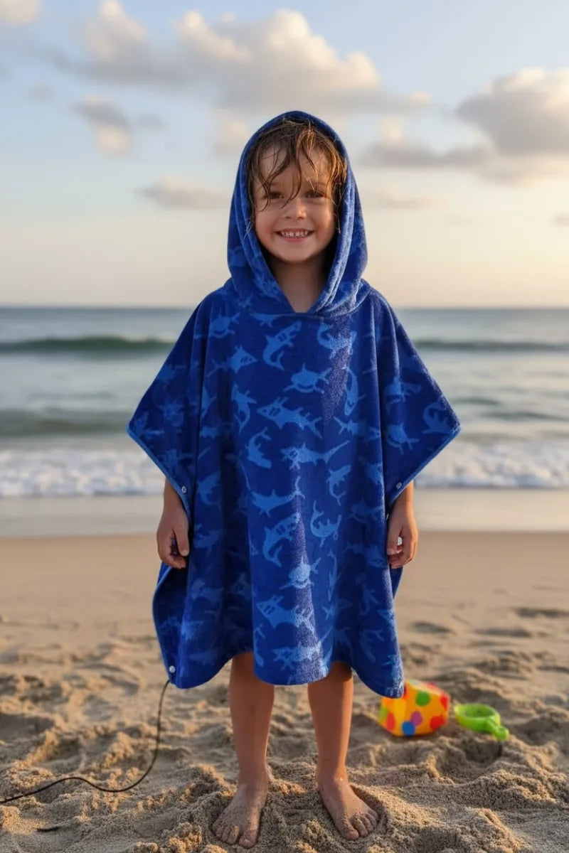 Kids Blue Hoodie Towel | Printed Poncho Bath Towel 3 to 7 year