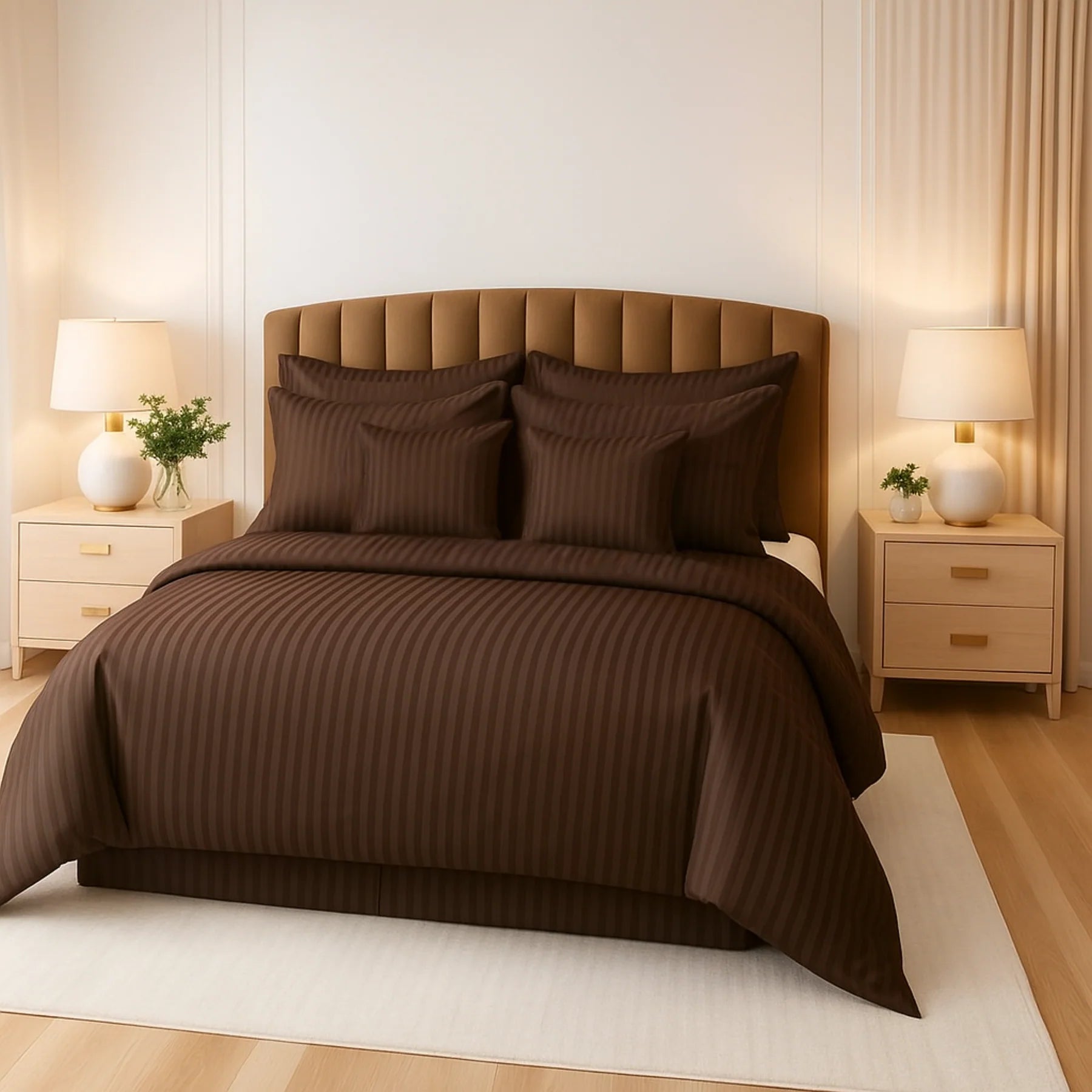 Choco Satin Stripe Comforter Set – 8 Pieces