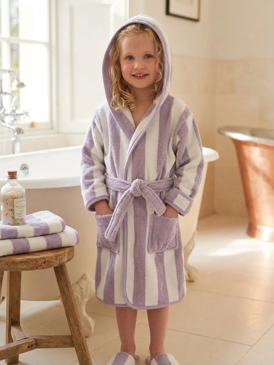Transat Striped Hooded Bathrobe – Soft Cotton Towel Bathrobe with Belt & Pockets (Available in 5 Colors)