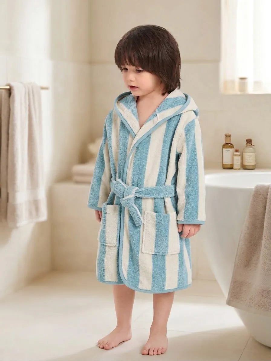 Transat Striped Hooded Bathrobe – Soft Cotton Towel Bathrobe with Belt & Pockets (Available in 5 Colors)