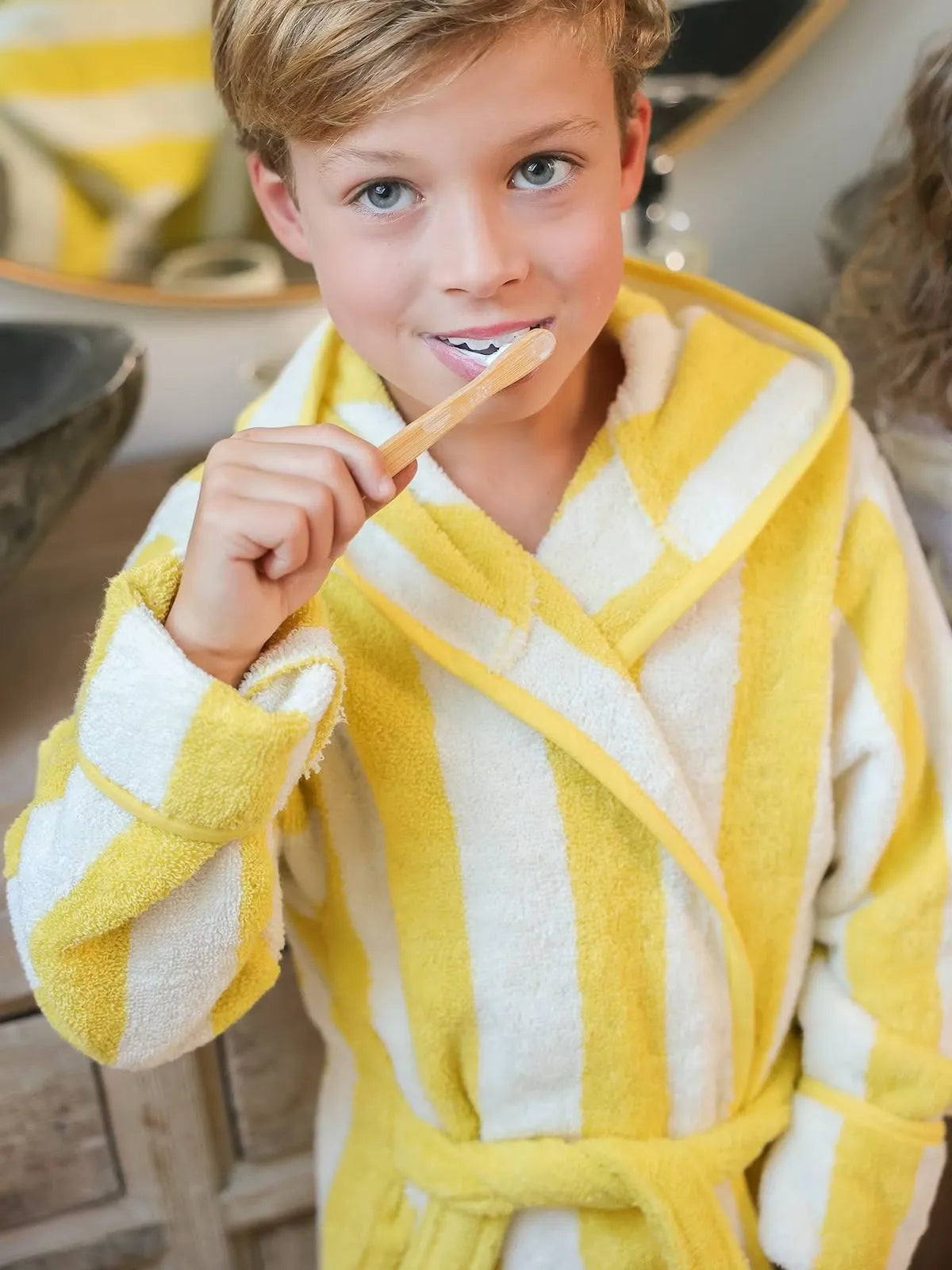 Transat Striped Hooded Bathrobe – Soft Cotton Towel Bathrobe with Belt & Pockets (Available in 5 Colors)