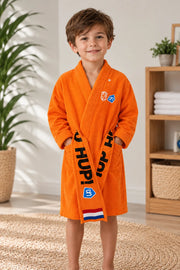 Orange Racing Kids Bathrobe – Soft & Cozy | Ages 6–10 Years