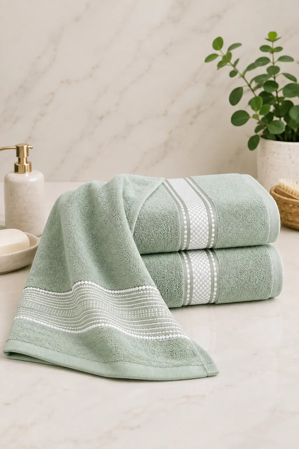 Premium Green Cotton Towels – Pack of 2 Large