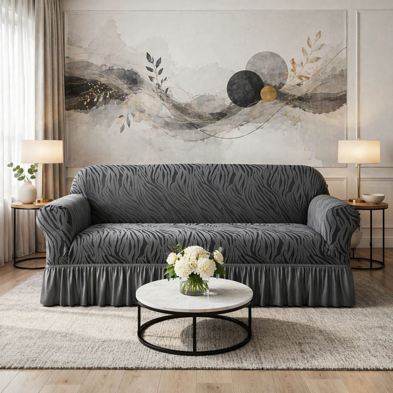 Zebra Stripe Gersey Sofa Covers (Gray)