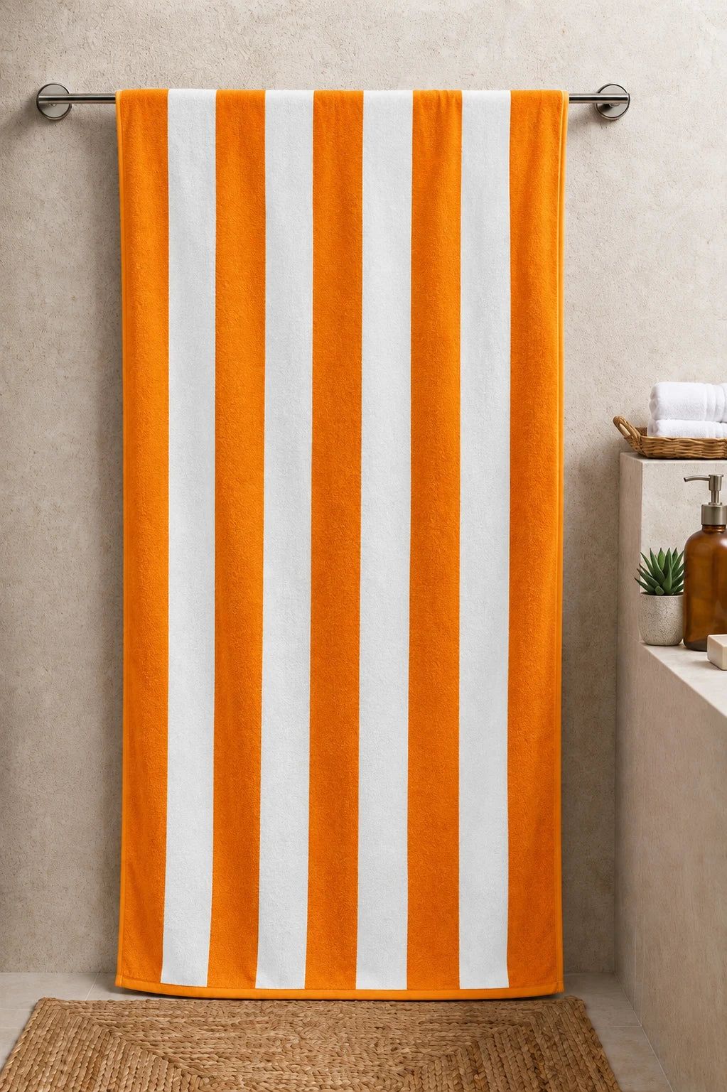 Orange & White Striped 100% Cotton Extra Soft Bath Sheet Towel – 35 × 70 Inches