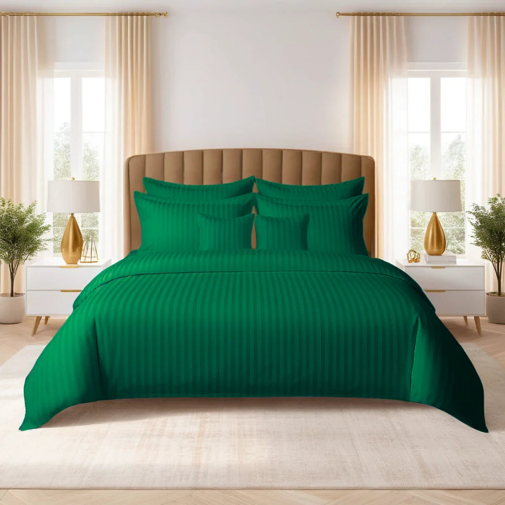Green Satin Stripe Comforter Set – 8 Pieces