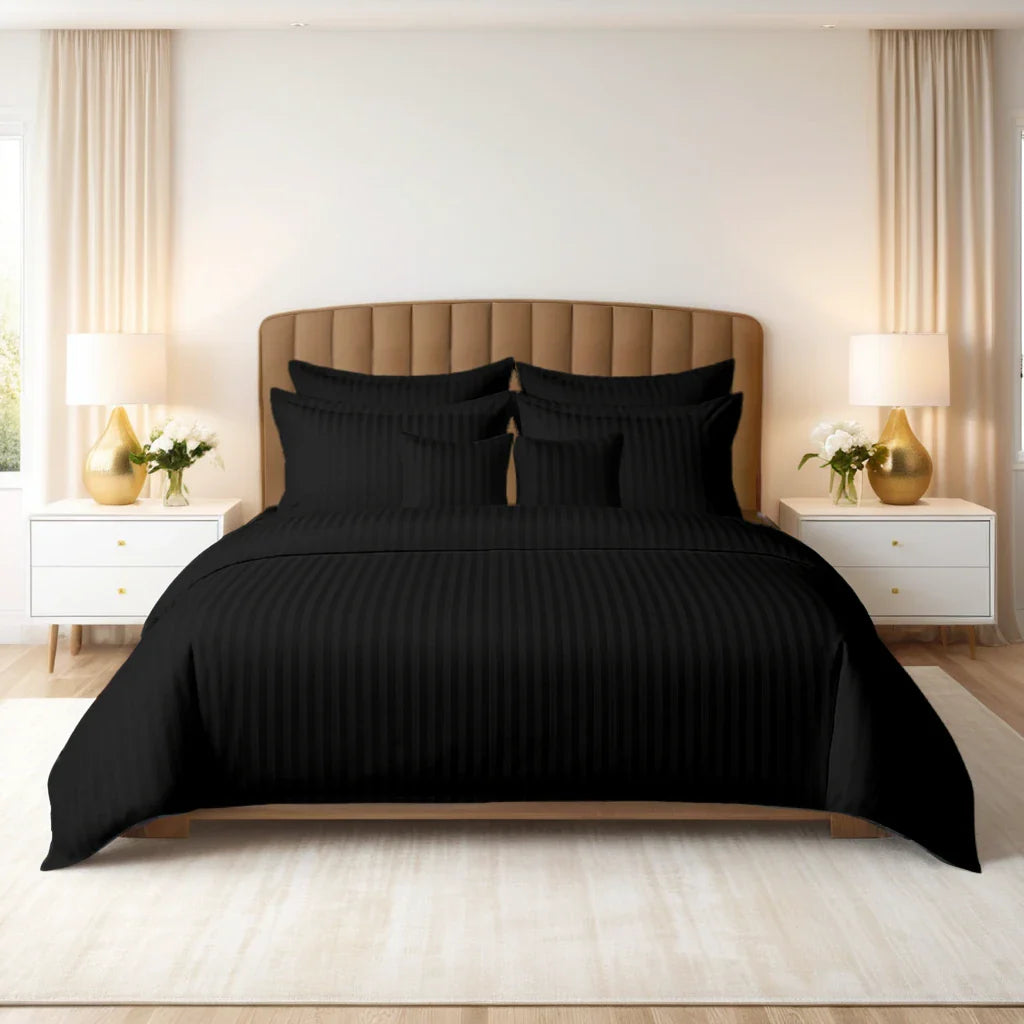 Black Satin Stripe Comforter Set – 8 Pieces