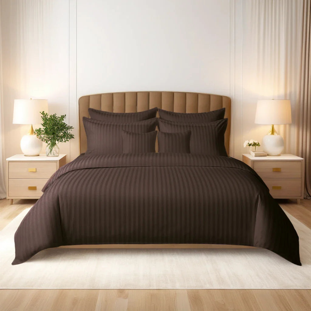 Choco Satin Stripe Comforter Set – 8 Pieces