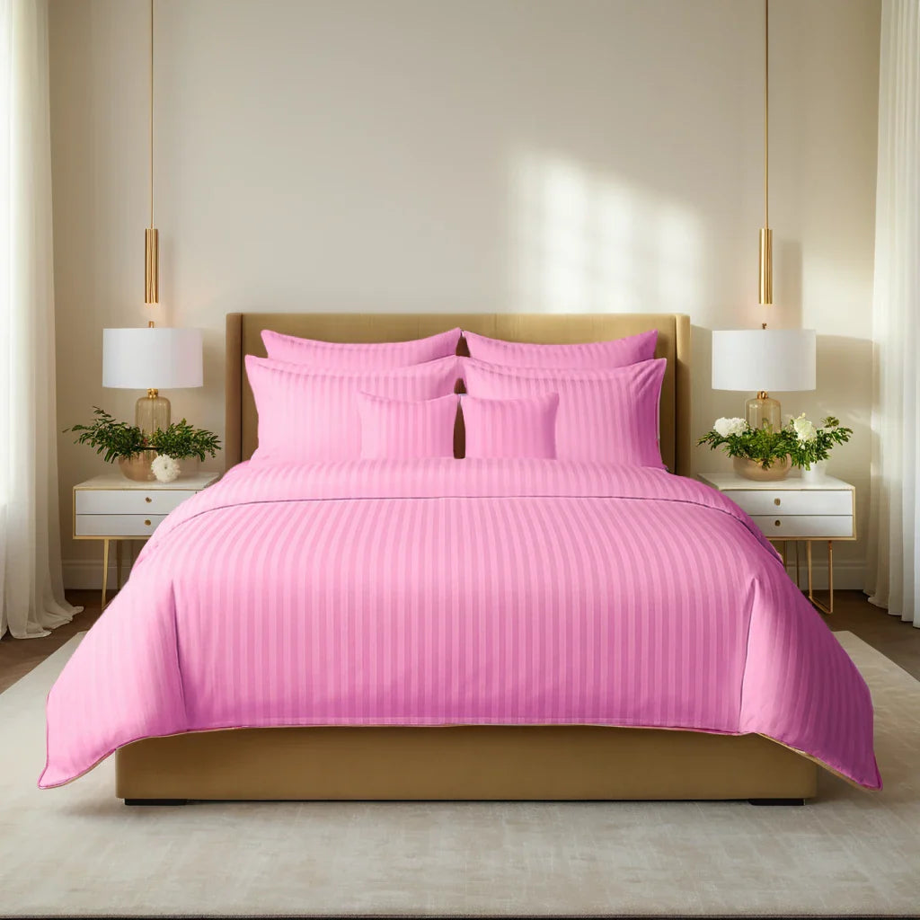 Pink Satin Stripe Comforter Set – 8 Pieces