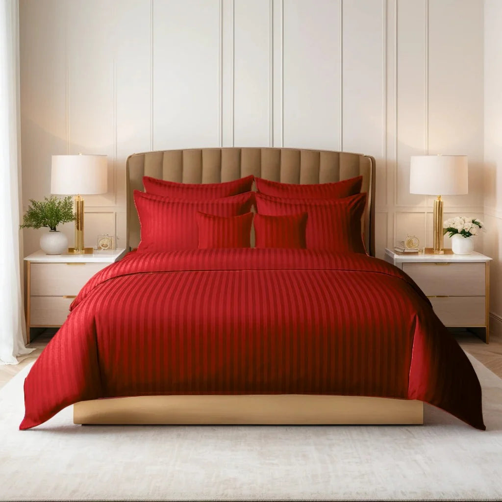 Red Satin Stripe Comforter Set – 8 Pieces