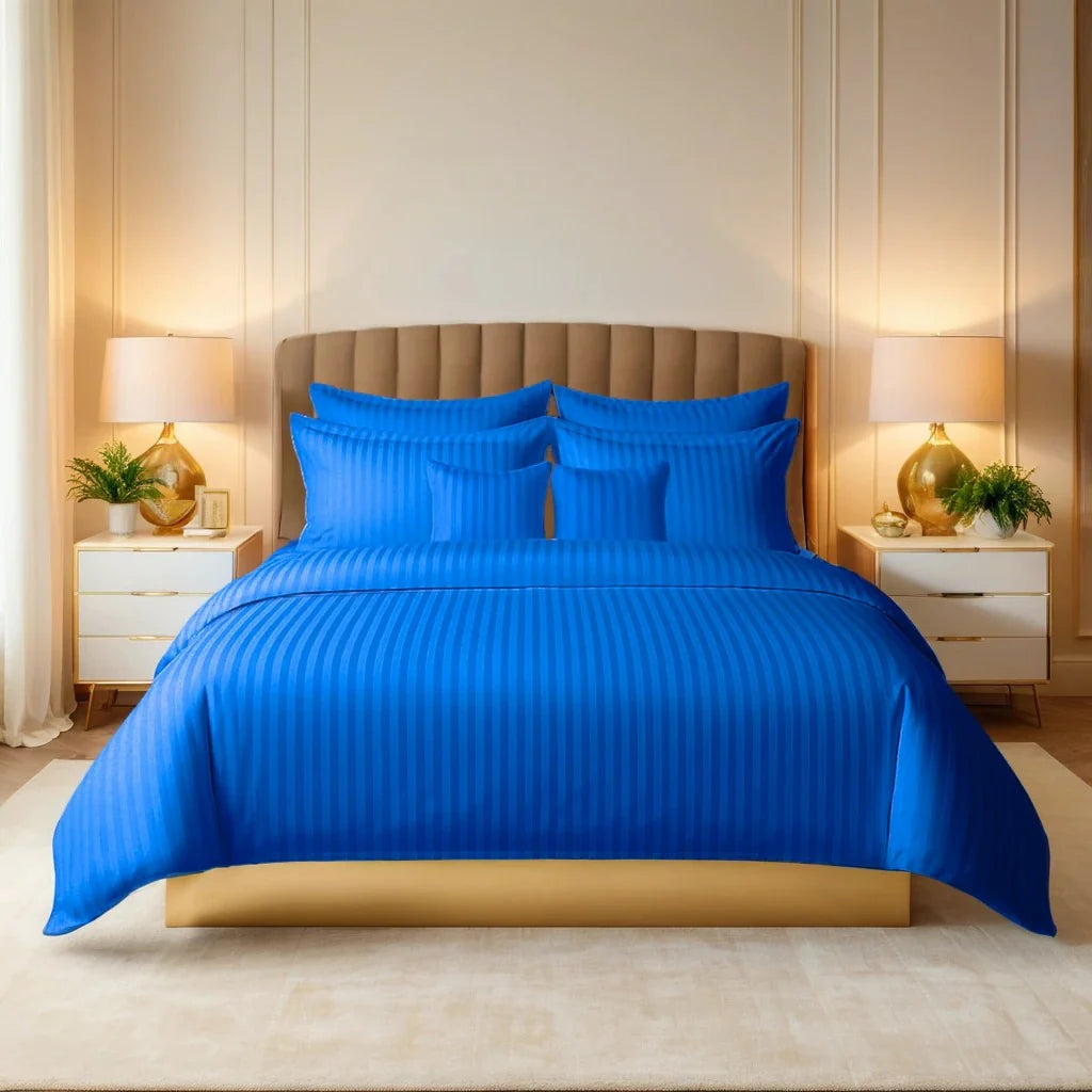 Blue Satin Stripe Comforter Set – 8 Pieces