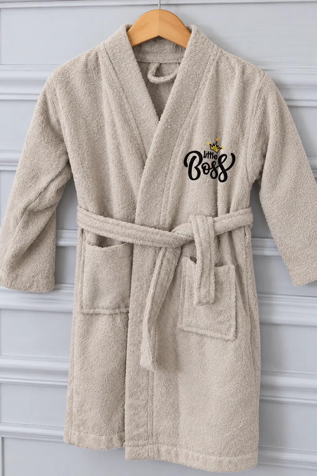Little Boss Kids Bathrobe – Soft Grey & Cozy (Ages 6, 8, 10, 12 Years)