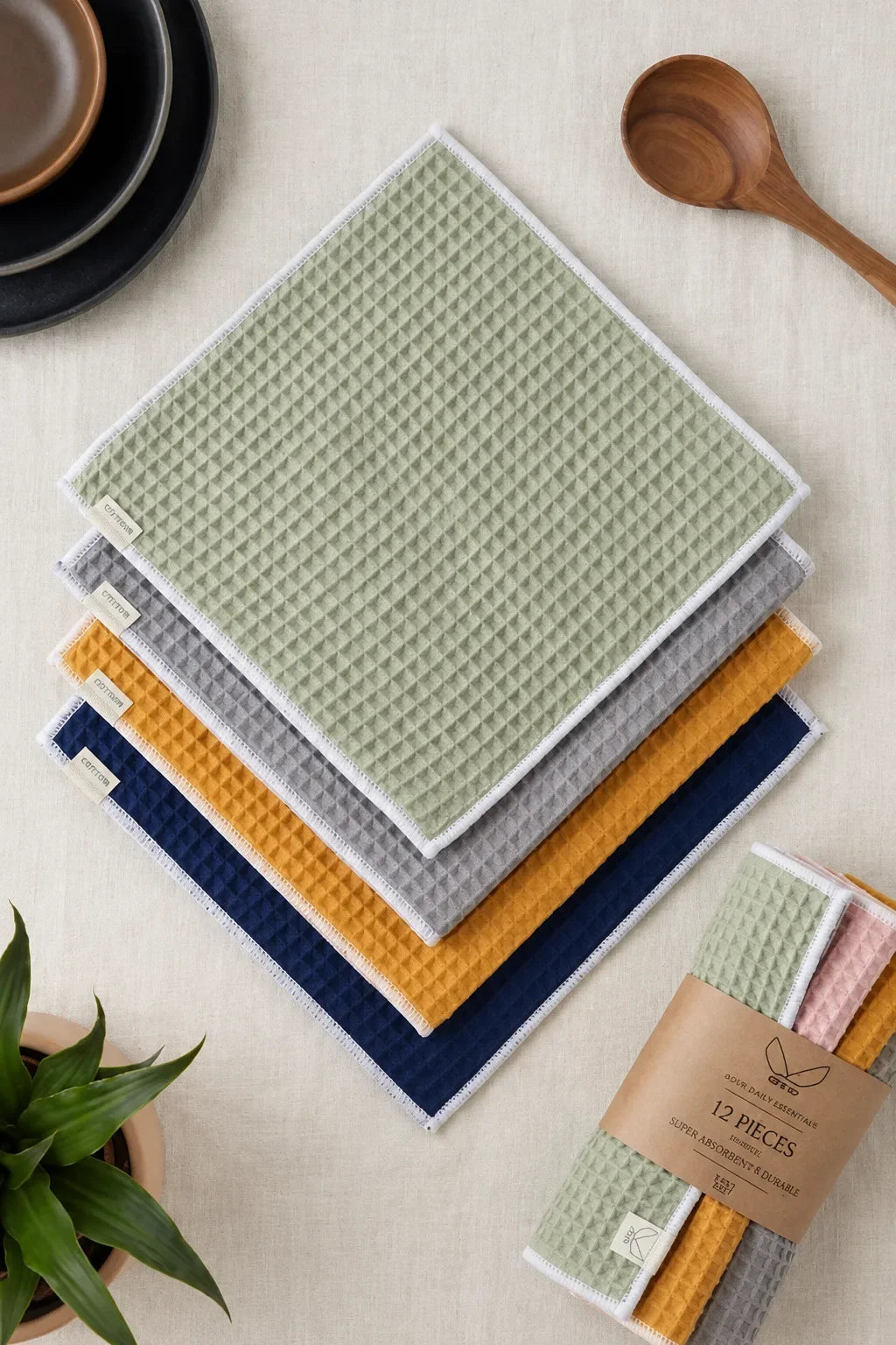 ROMAL Waffle Cotton Towels – Ultra-Soft & Absorbent | 12-Piece Pack