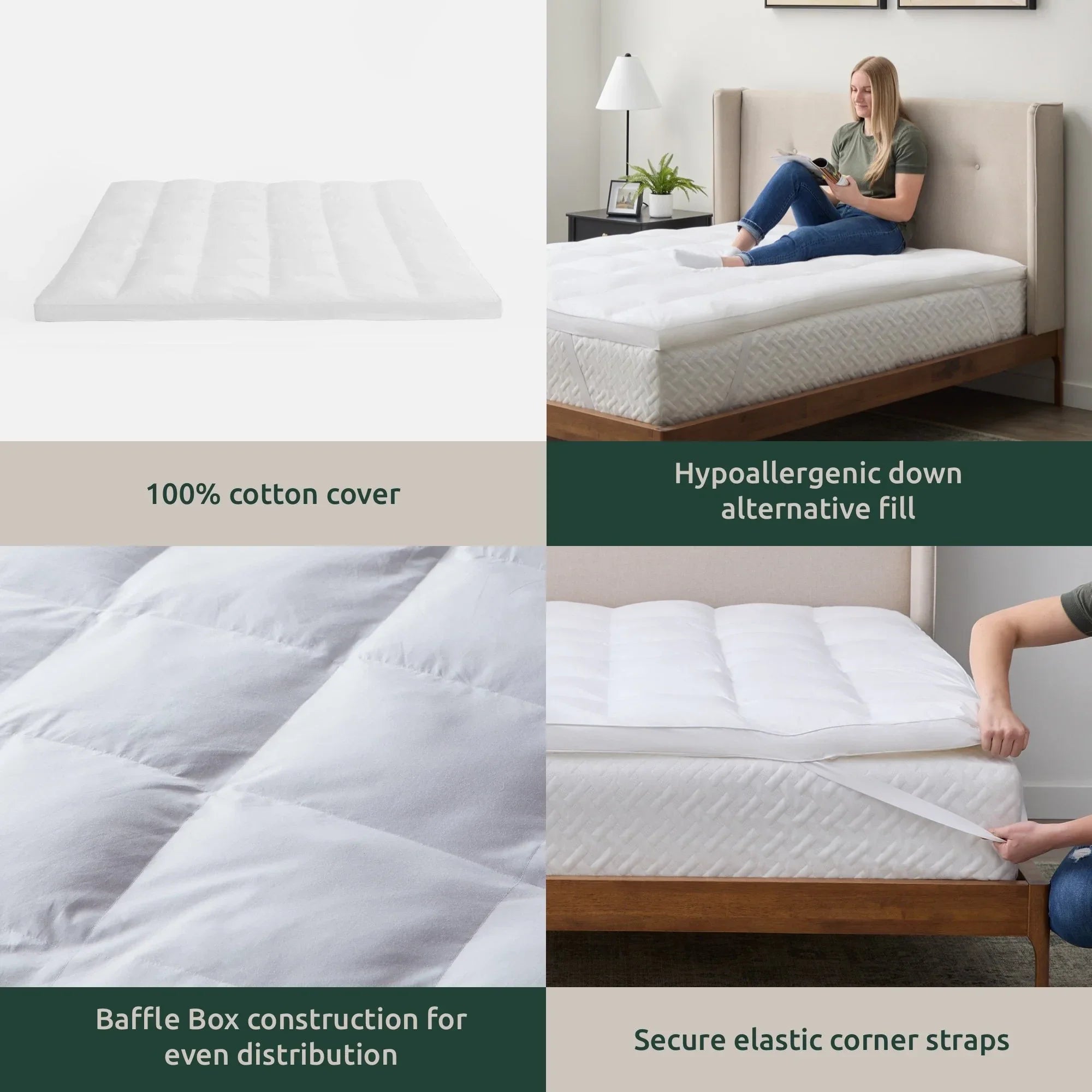 Square Quilted Mattress Topper – King Size (72 x 78 Inches)