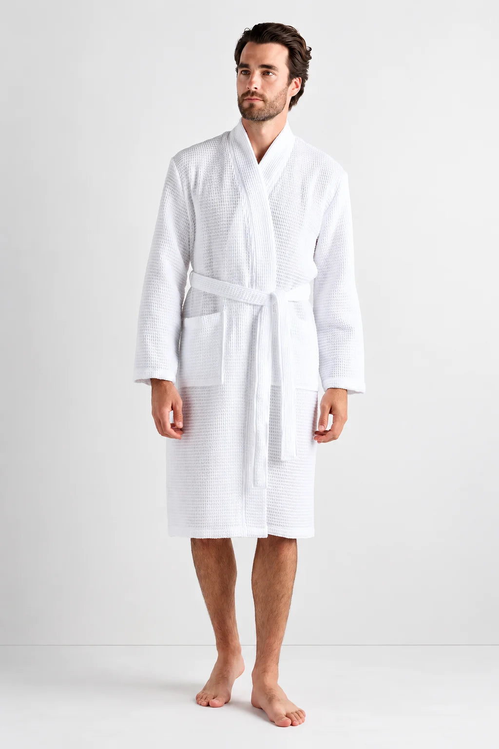 White Waffle Bathrobe for Men & Women – 300 GSM Pure Cotton Kimono Style