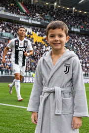 Juventus Hooded Kids Bathrobe – Soft Grey & Cozy (Ages 4, 6, 8, 10, 12 Years)