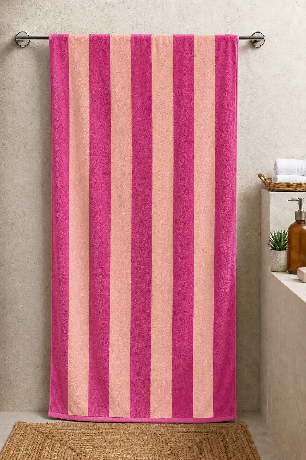 Pink & Peach Striped 100% Cotton Extra Soft Bath Sheet Towel – 35 × 70 Inches