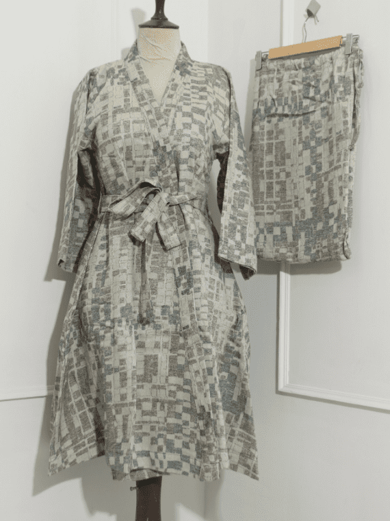 Gray Cotton Bathrobe Set | Unisex | Lightweight & Stylish