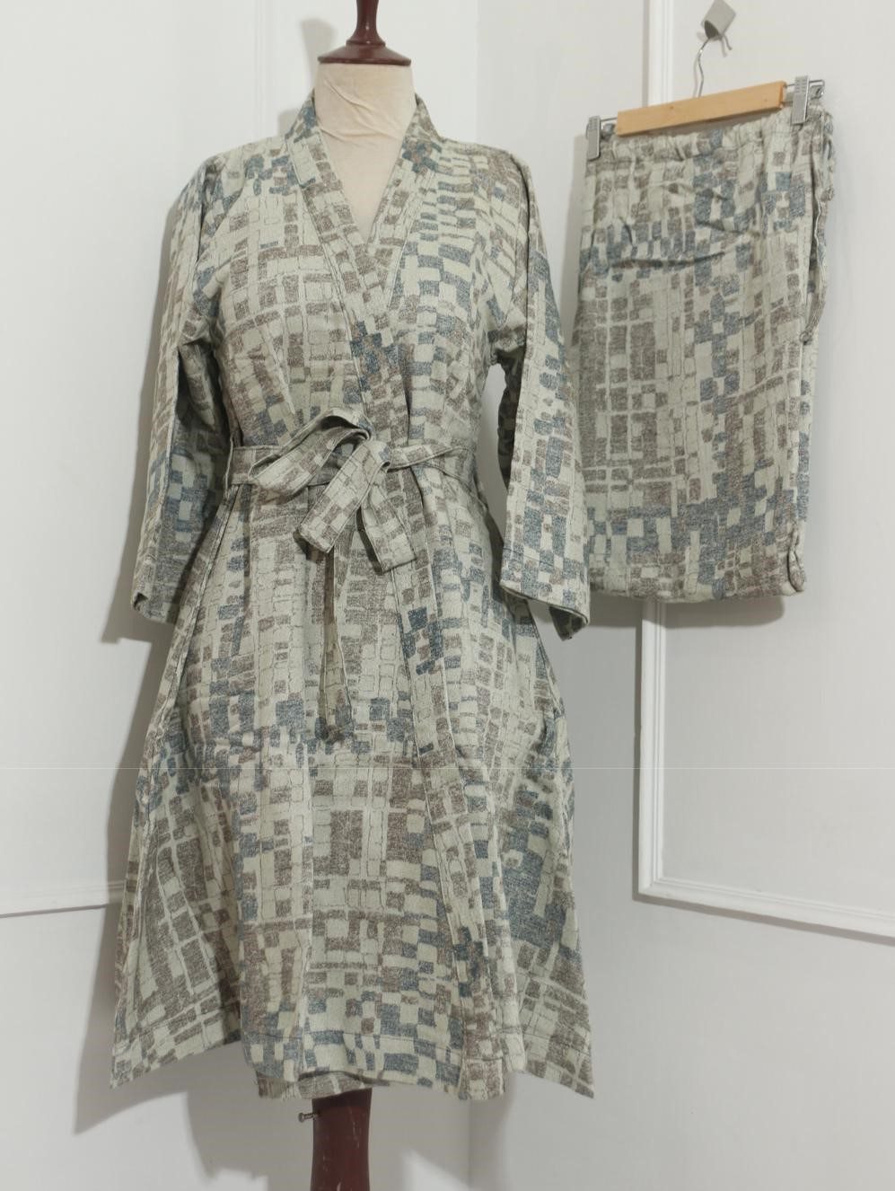 Green Pleated Cotton Bathrobe Set | Unisex | Soft & Stylish