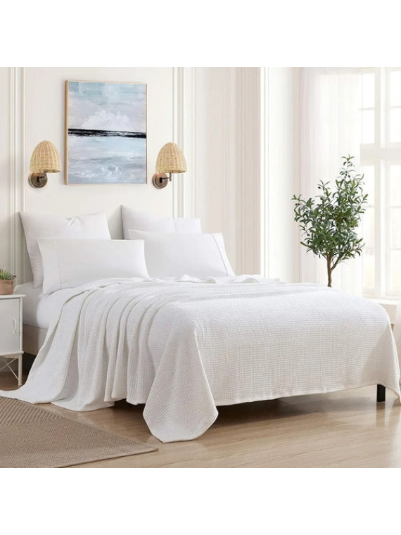 Cotton Thermal Blanket Throws WHITE