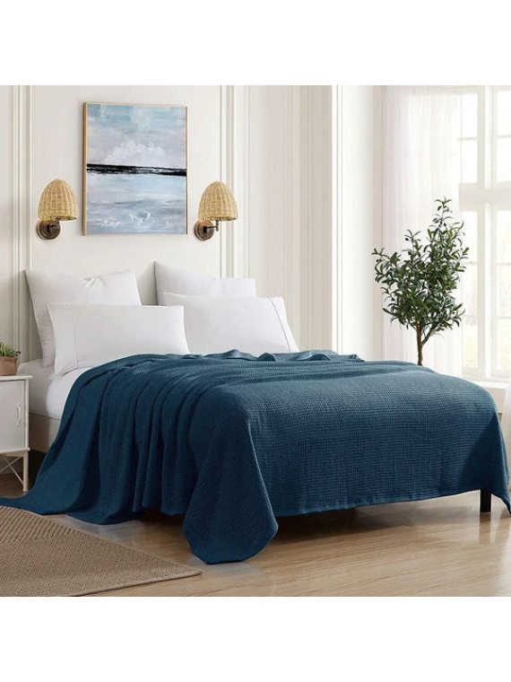 Cotton Thermal Blanket Throws NAVY BLUE