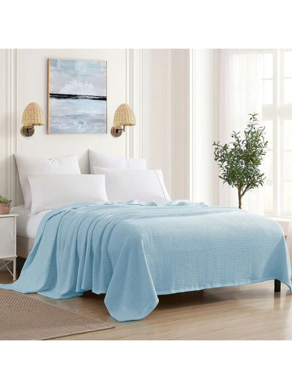 Blue Cozy Cotton Thermal Blanket by Sonex Textile – Soft & Breathable, All-Season Comfort