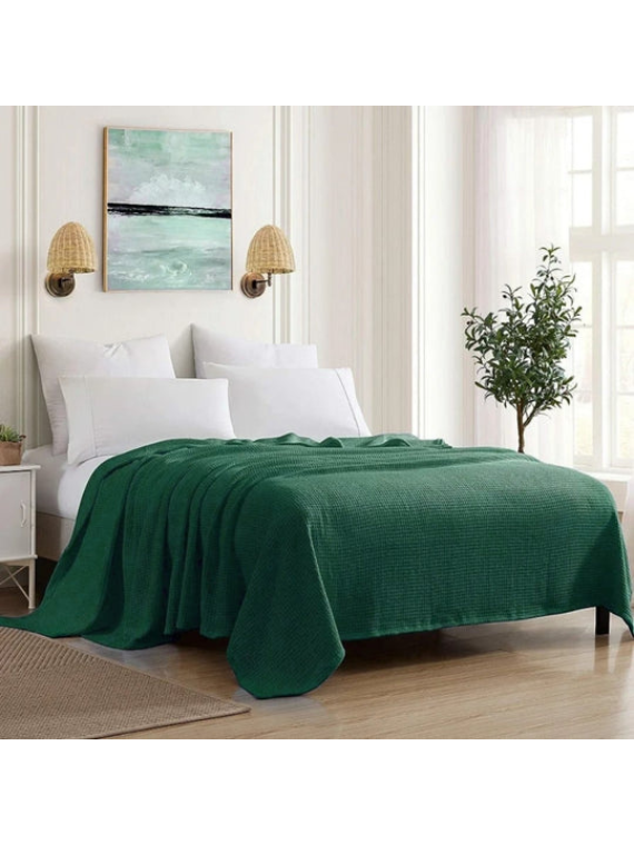Cotton Thermal Blanket Throws HUNTER GREEN
