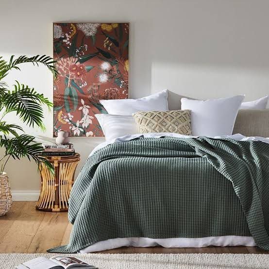 Green Cotton Waffle Weave King Size Blanket