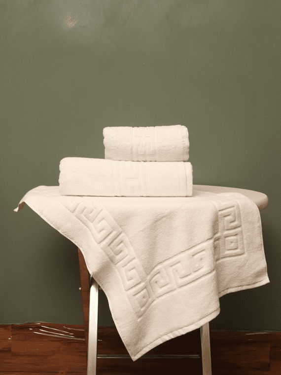White Greek Towel Set with Mat | 3-Pcs | ST-304