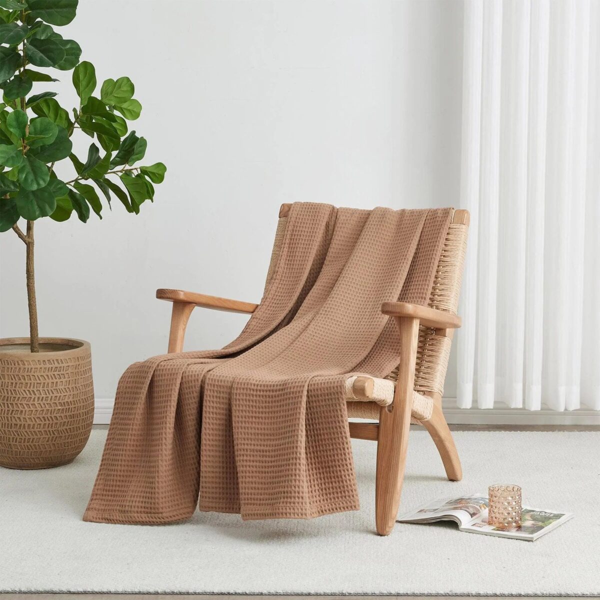 Beige Cotton Waffle Weave King Size Blanket | Lightweight | Breathable | Summer | AC Comforter
