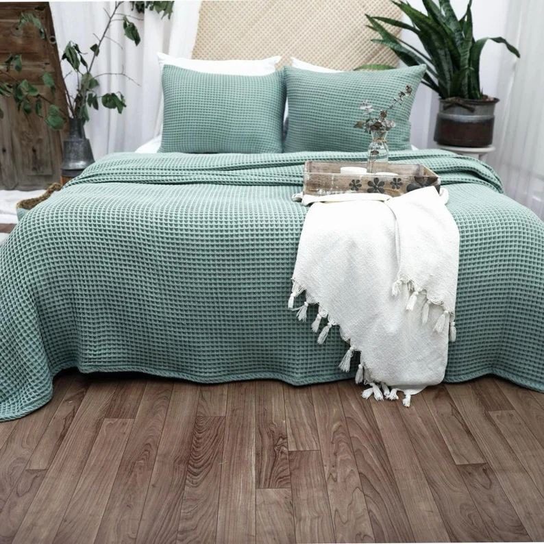 MINT Green Cotton Waffle Weave King Size Blanket | Lightweight | Breathable | Summer | AC Comforter
