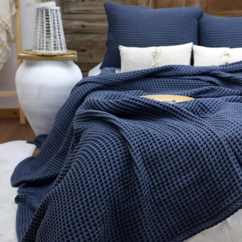 NAVY Cotton Waffle Weave King Size Blanket | Lightweight | Breathable | Summer | AC Comforter